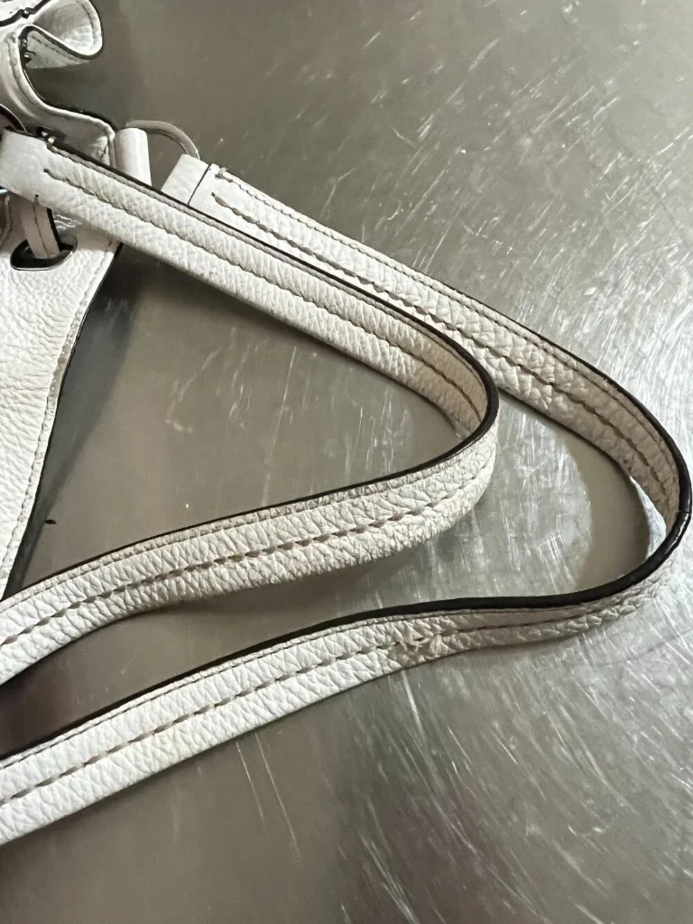 MICHAEL KORS Tan & White Marina Canvas Drawstring Bucket Bag